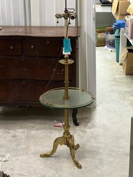 S1  Vintage Table Lamp.  Heavy Glass And Brass.  Table 20.5in High. 17in Diameter 52.5in Tall