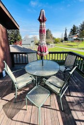 RM00 Glass Patio Round Table With 4 Chairs, Side Table And Umbrella