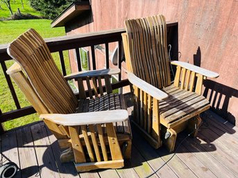 RM00 Pair Of Outdoor Patio Wood Glider Chairs With Covers