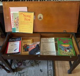 Tonkbench Wooden Piano Bench With Hinged Lid, Assorted Sheet Music, Cassettes