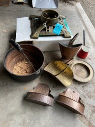 Cast Iron Tree Stand, Brass And Metal Bowls And Bins, Cast Iron Dutch Oven, No Lid