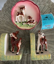 Rm6 Bambi Themed Bookends And A Wall Vase