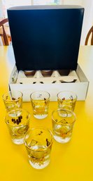 R9 Set Of Six  Inca Art Shot Glasses In 14  Gold And Green Decanter With Three Shot Glasses