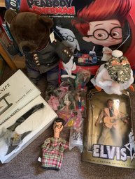 Elvis Figure, Hunting Knife In Box, Build A Bear, Vintage Dennis The Menace Father Puppet, Barbie Toys