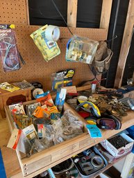 Miscellaneous Hardware, Old Door Locks, Wall Hooks, AM/FM Headphones, Household Extension Cords