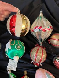 R6  Vintage Christmas Glassn Ornaments, Ornament Stands, Waterford Teapot Ornament, Pinecones, Tree Stand.