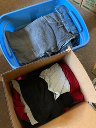 Assorted 3XL T-shirts And Shirts, Assorted Jeans (mostly Size 40x30), Wooden Hangers
