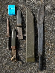 R0 WWII Military Knives And One Empty Sheath