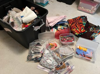 R5 Tote Of Fabric Scraps And Quilt Pieces And  Precuts. Includes  Storage Containers