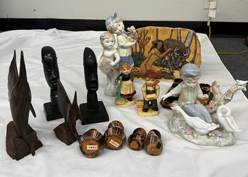 Porcelain Figurines, Wood Carved Statues, Figurine Candles, Bookends, Wooden Marlins, Peru Folk Art Gourds