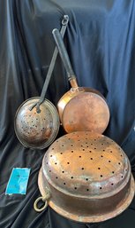 R8 Copper Bowl/colander, Copper Clad Skillet, Possible Half Of Bed Warmer