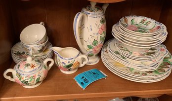Handpainted Underglazed Tea Set With Plates, Bowls, Teacups, Saucers, Teapot