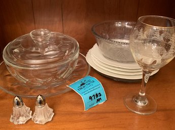 Glass Bowl, Glass Bowl With Lid, Glass Charger, Glass Salt Shakers, Holiday Wineglass, French Haviland Plates