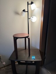 R2 Floor Lamp, Wood Side Table 26in X18in X 20in H, Wood Stool 18in H