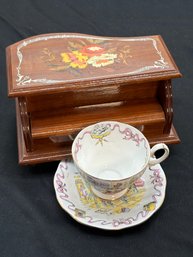 R4 Queen Anne Those Were The Days Single Tea Cup And Saucer, And A Piano Style Music Jewelry Box