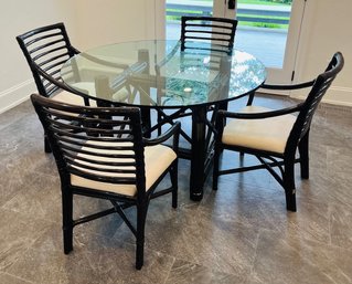 R3 Rattan & Leather 5 Piece Dining Set Indoor Furniture (Dark Finish) Thick Heavy Glass Top