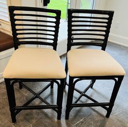 R5 Pair Of Rattan & Leather Bar Stools