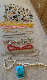 Rm 7 - Assorted Costume Jewelry, Clip On Earrings, Necklaces, Brooches