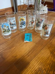 Norman Rockwell Tall Glass Set Of Six.  6in Tall