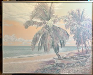 R5 Large Original Painting Signed Anderson Framed, Beach Seascape With Impasto Details