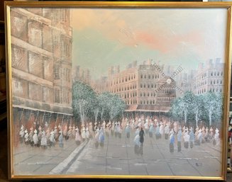 R5 Large Original Painting Signed Nicol Which Appears To Be A City Cityscape Of Paris, Framed