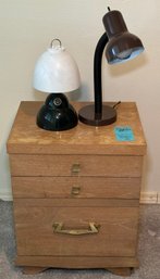 R9 Side Table Nightstand With Two Drawers And Two Lamps, Located Down Stairs