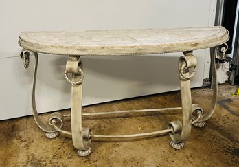 R0 ArtDeco Heavy Stone Top Metal/Iron Side Console Table Half Moon