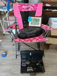 Camp Folding Rocker Chair, Sony Portable CD Radio Cassette Player, Diawa Travel Fishing Pole Reel Set, Digital