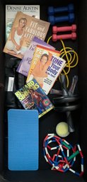 R6 Exercise Equipment, Ab Roller, Jump Rope, Resistance Band, Hand Weights, Richard Simmons DVDs, Books