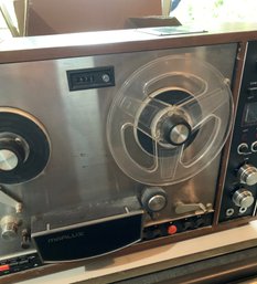 Reel To Reel Player, 3 Boxes Of Reel Tapes, Akai Stereo Receiver, Noise Reduction Unit, Electronic Parts