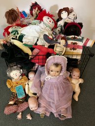 R9 Metal Grid Shelving Holding Collection Of Dolls.  Includes All Dolls And Shelving. Cubes Measure 29in X 29i