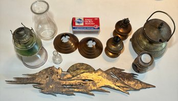 R7 Metal Decorative Lot To Include Oil Lamps