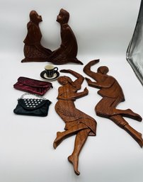 Wooden Wall Hanging Boy & Girl Dancing, Red Miche Soft Wallet, Wood Wall Boy & Girl Figurines, Studded Clutch