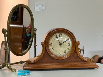 R9 Mantle Clock Hermle Dual Chime  15in X 9in And Vanity Top Brass Look Mirror