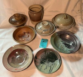 R2 Stoneware Plate, Three Stoneware Bowls, Three Stoneware Serving Bowls With Lids, One Stoneware Vase