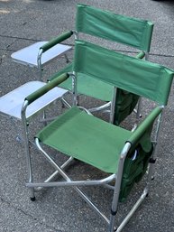 R0 Two Camping/outside Chair With Pop Up Tables And Pockets Attached