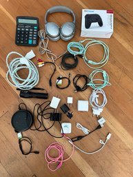 R12 Bose Headphones, Wireless N Switch Controller, Echo Dot, Calculator, Charging Cables