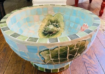 R5 Tile And Cement Garden Vase With Frog Figurine