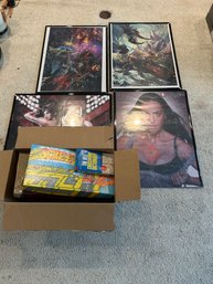 R7 Box Of Old Board Games, Four Sets Of Videogame Posters
