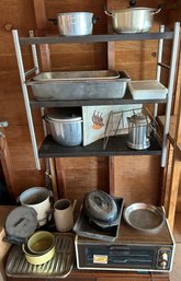 Rm10 Kitchen Lot To Include: Vintage Toastmaster Deluxe Oven Broiler, Pots And Pans, Bakeware Coffee Dispenser