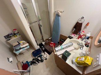 R11 Bathroom Contents. Includes But Not Limited To, Ironing Board, Lakewood Utility Heater, Hair Dryers, Curli