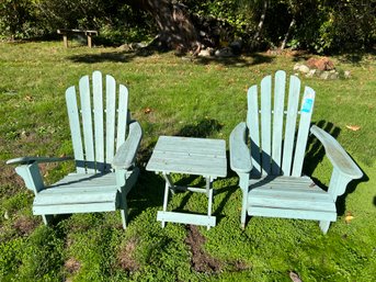 R0 Two Adirondack Chairs 37in X 29in X 33in And Table 18in X 19in X 18in