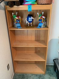 Bookshelf, Wood Shelf With Metal Brackets, Star Wars Yoda, 2 Vintage M&M Candy Coasters, M&m Figurine On Stand