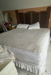 Rm6 King Bed With Wood Headboard ,Mattress And Light Bedding