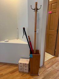R1 Coat And Umbrella Stand With Walking Stick, Umbrella And A Drawered Storage Box