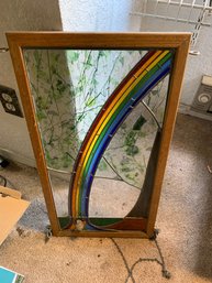 3 Pieces Of Stained Glass Art In Wooden Frames