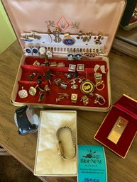 Rm 5 - Bulova Watch, Assorted Cuff Links, Assorted Tie Pins, Valet Organizer Case, Ronson Butane Lighter