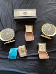 R6 Collection Of Vintage Clocks And A Temperature Gauge