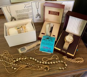 Rm 5 - 2 Seiko Watches, Assorted Costume Jewelry, Northern Plains Necklaces, Jordache Watch