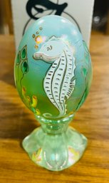 Fenton Iridescent Artist Signed Seahorse Egg In Opened  Box